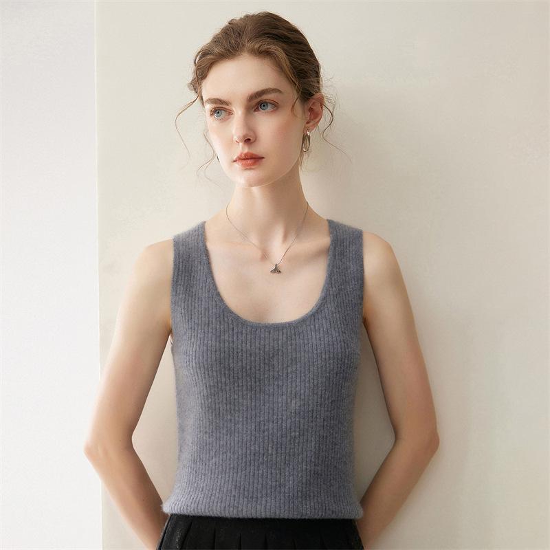 Lekasha Women's Pure Cashmere Sleeveless U-Neck Camisole Top
