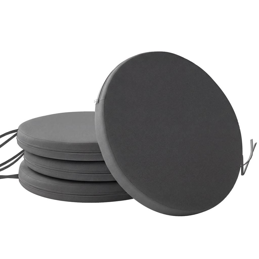 Outdoor Bistro Chair Cushions Set of 4 with Removable Cover, 41 x 41 x 5 cm Round Seat Cushions with Ties, Dark Grey