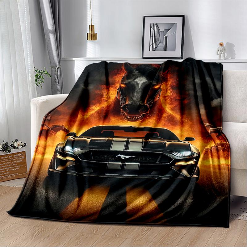 3D Mustang Racing Car Sign GTR Soft Plush Blanket,Flannel Blanket Throw Blanket for Living Room Bedroom Bed Sofa Cover Gift