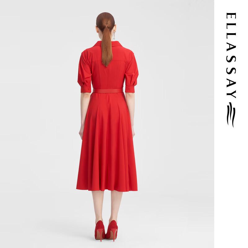 ELLASSAY Women's Elegant Puff Sleeve X-line Shirt Dress