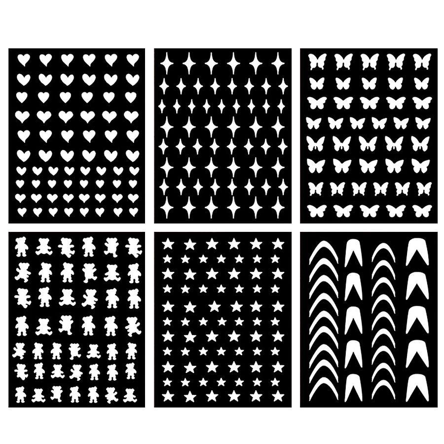 Nail Art Airbrush Sticker Stencil Hollow Heart Butterfly Bear Star French Template Nail Stickers Manicure Tool
