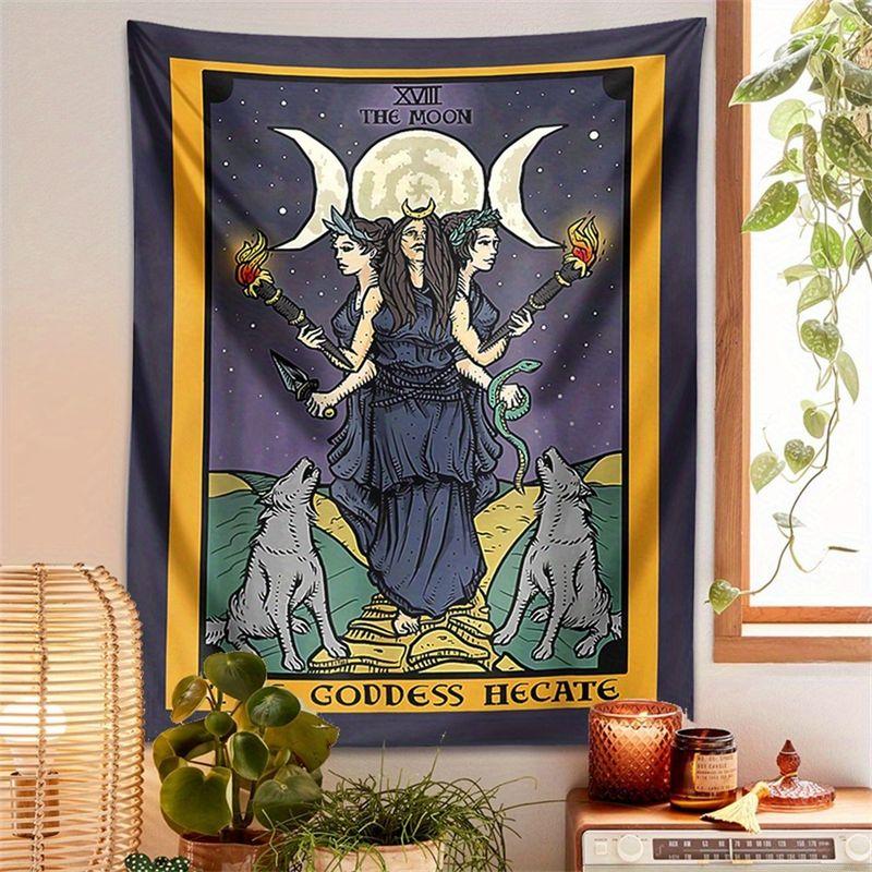 Hecate March Goddess Tarot Card Tapestry, Mystical Wall Hanging for Bedroom Living Room Dorm Decor