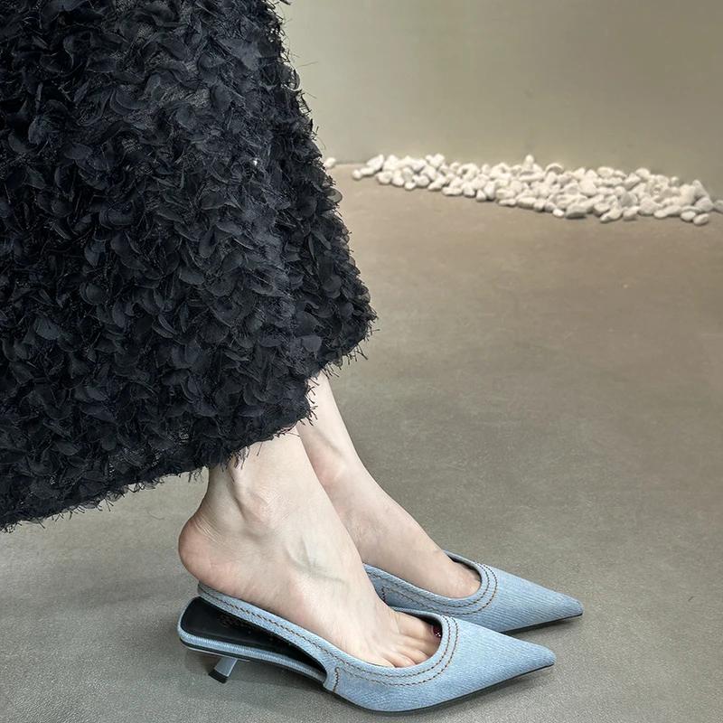 Designer Summer Denim Women Sandals Fashion Shallow Slip On Singbacks Shoes Ladies Outdoor Dress Gladiator Pumps