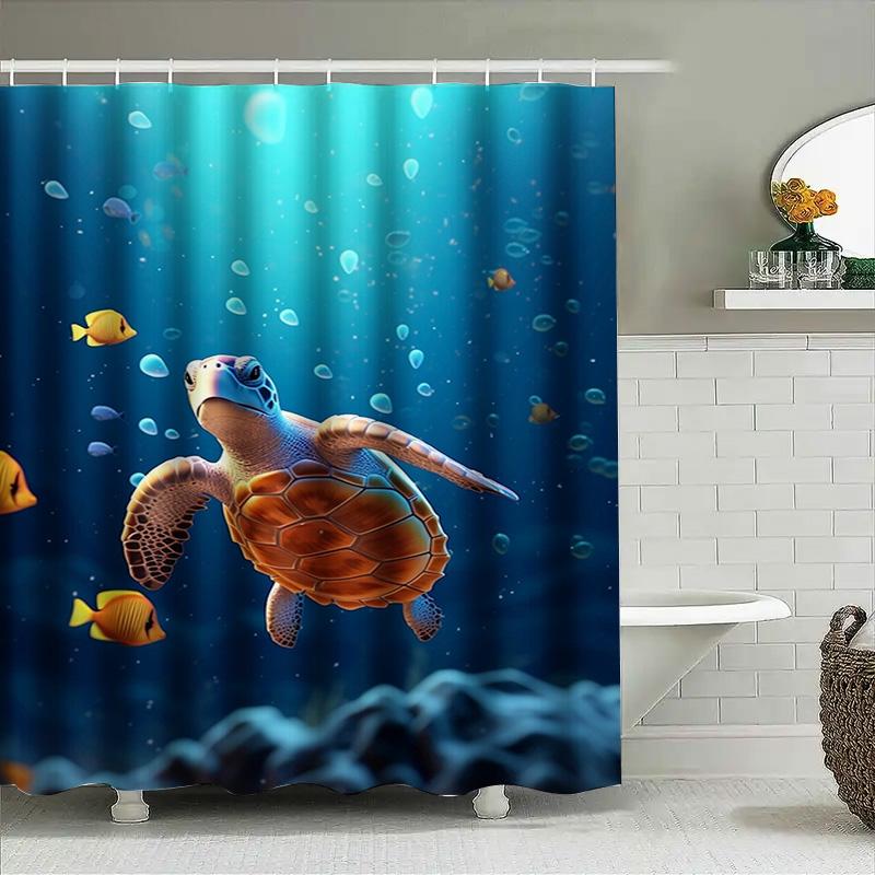 3D Ocean Turtle Fish Bath Shower Curtain Waterproof Decoration Home Decor 180X240Cm