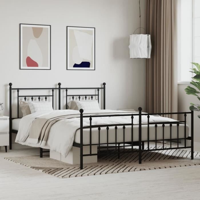 VidaXL Cadre de lit métal avec tête de lit-pied de lit noir 183x213 cm 353560