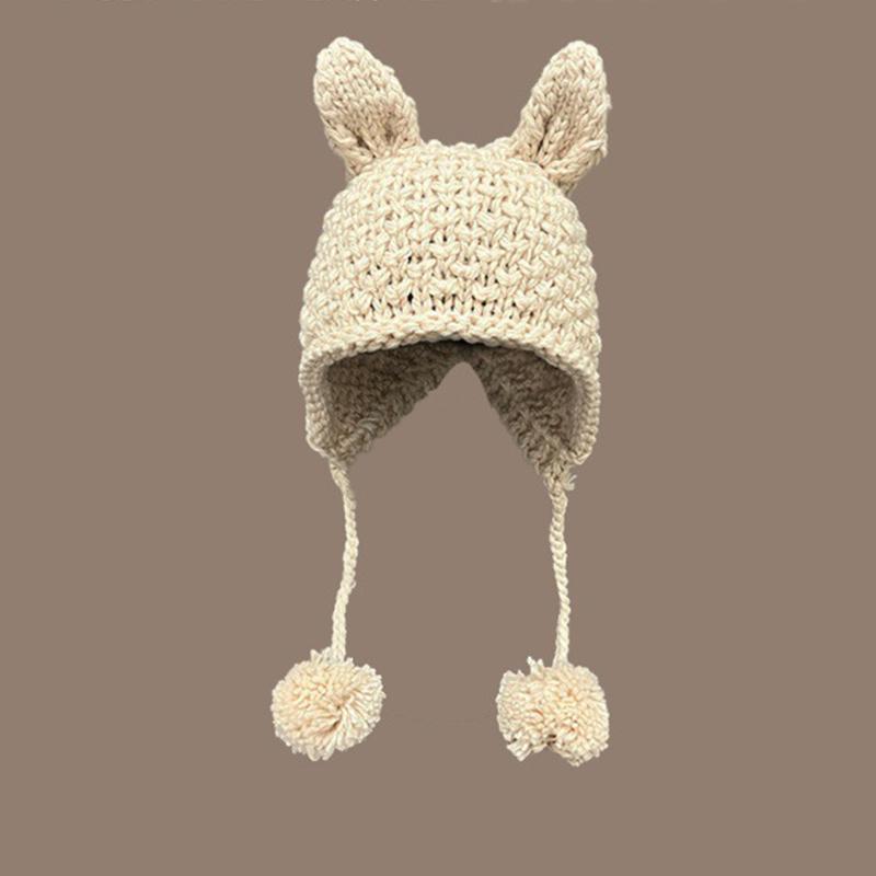 

Versatile Hat Style Cute Cartoon Rabbit Ear Shaped Warm Knitted Hatscaps бежевый