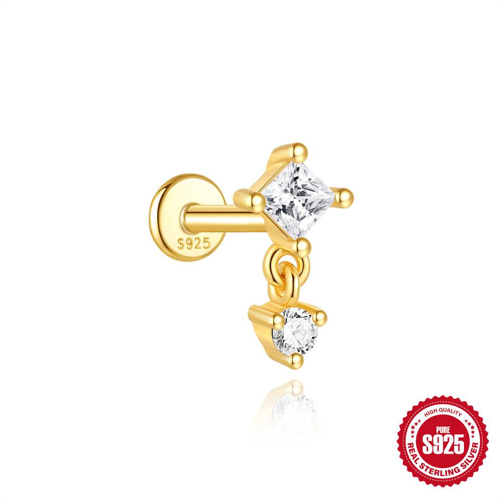 S925 Horse Eye Zircon Fringed Flat Head Cartilage Spiral Puncture Women'S Simple And Versatile Basic Stud Earrings And Ear Jewelry