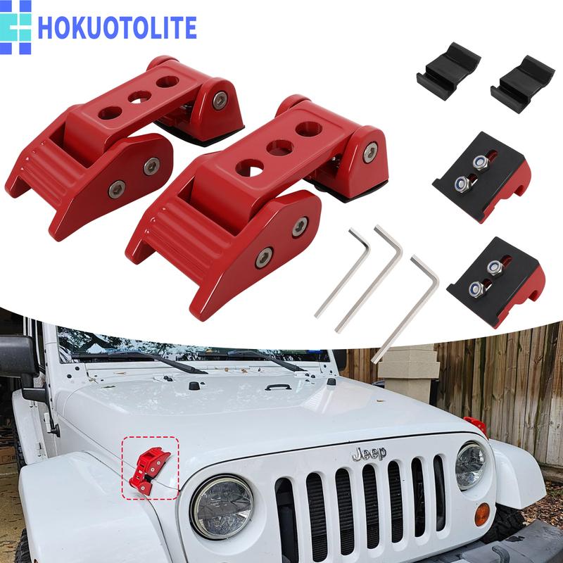 Car Accessories Aluminum Engine Hood Latch Catch Lock Kit For Jeep Wrangler JK JKU JL JLU Gladiator JT 2007-2023 Black/Red