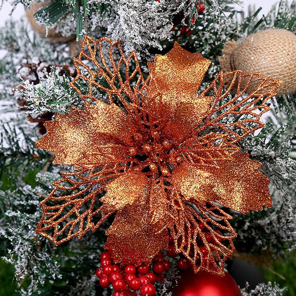 10Pcs Glitter Poinsettia 9cm Artificial Flowers Christmas for Wedding Party Wreath Decoration Black