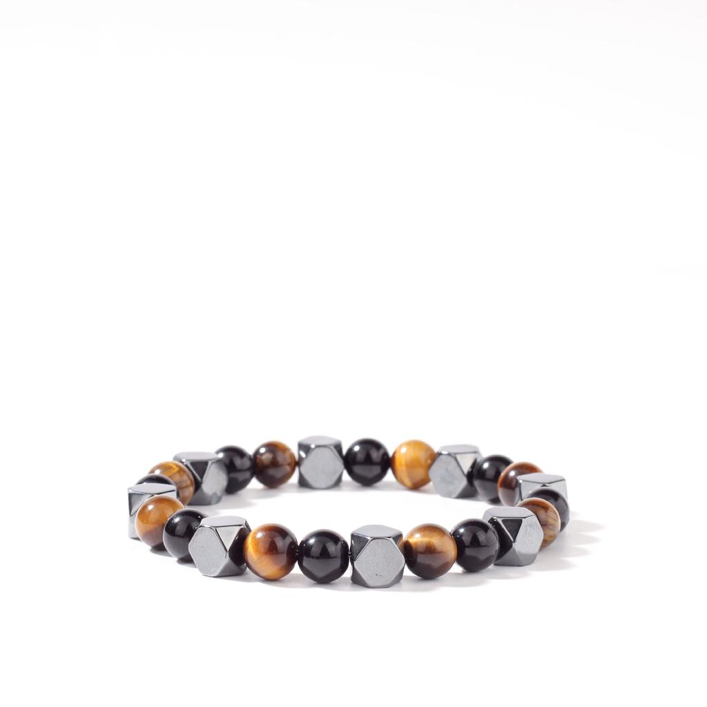 Festive Gifts Tiger Eye Black Onyx And Hematite Hexagonal Beaded Bracelet Bold Fashion Jewelry For Men Daily Wear Simple Versatile Accessory
