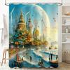 Whimsical Fantasy Shower Curtain Futuristic Castle Beach Scene Decor for Bathroom Printed Waterproof Fabric Various Sizes Avai