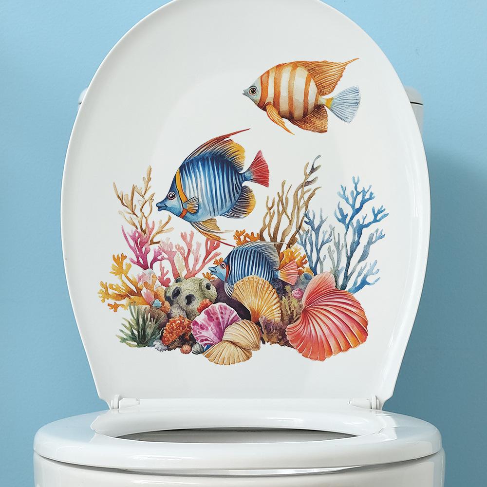 Underwater World Coral Fish Toilet Bathroom  Home Beautification Decoration Stickers