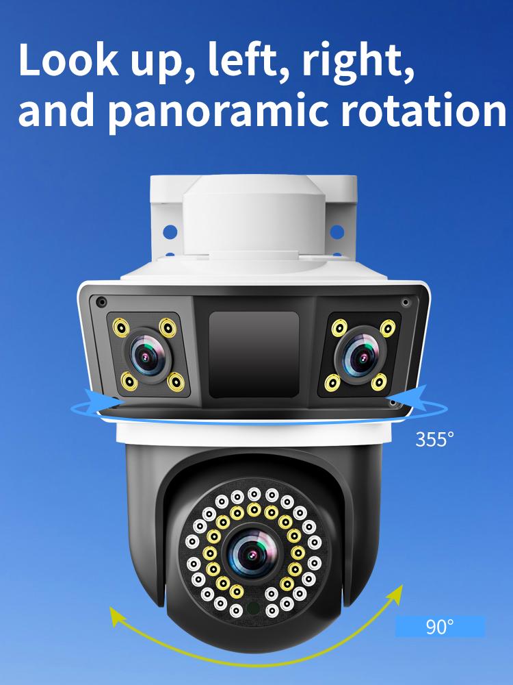 NIBIOK 390EYES Three Lens Camera HD 12MP 4K WIFI IP CCTV Mobile Tracking IP66 Waterproof PTZ Camera Night Vision Two Way Intercom