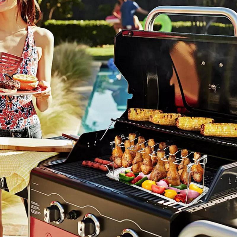 Chicken Leg Rack For Grill Grill Chicken Leg Rack Stainless Steel Non Stick Foldable BBQ Tools For Barbecue Backyard Cooking