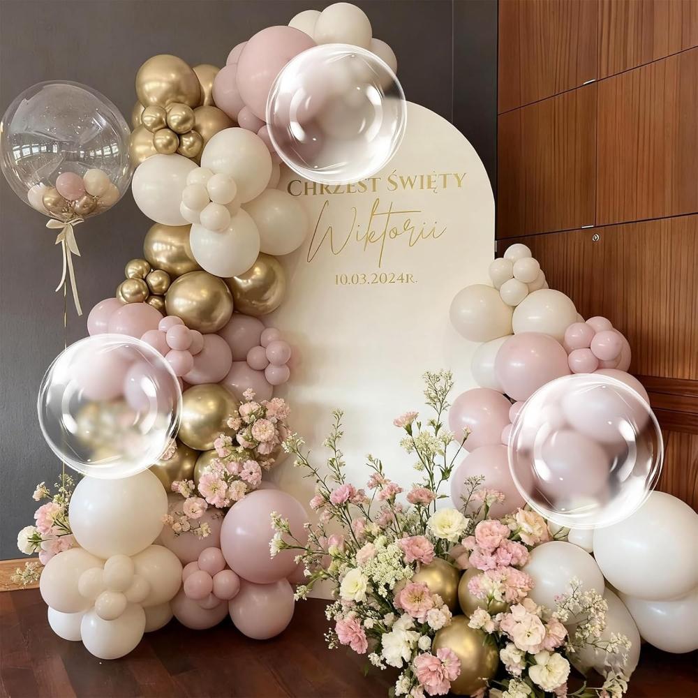 137pcs Vintage Pink Rose White Sand Latex Balloons Garland Arch Kit for Birthday Wedding Anniversary Party Home Decor Supplies