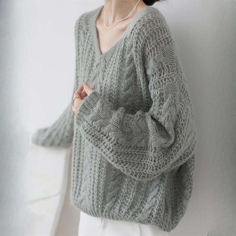 

Женский французский ленивый стиль мягкий однотонный раннеосенний легкий вязаный свитер нежный темперамент V-образный вырез топ S