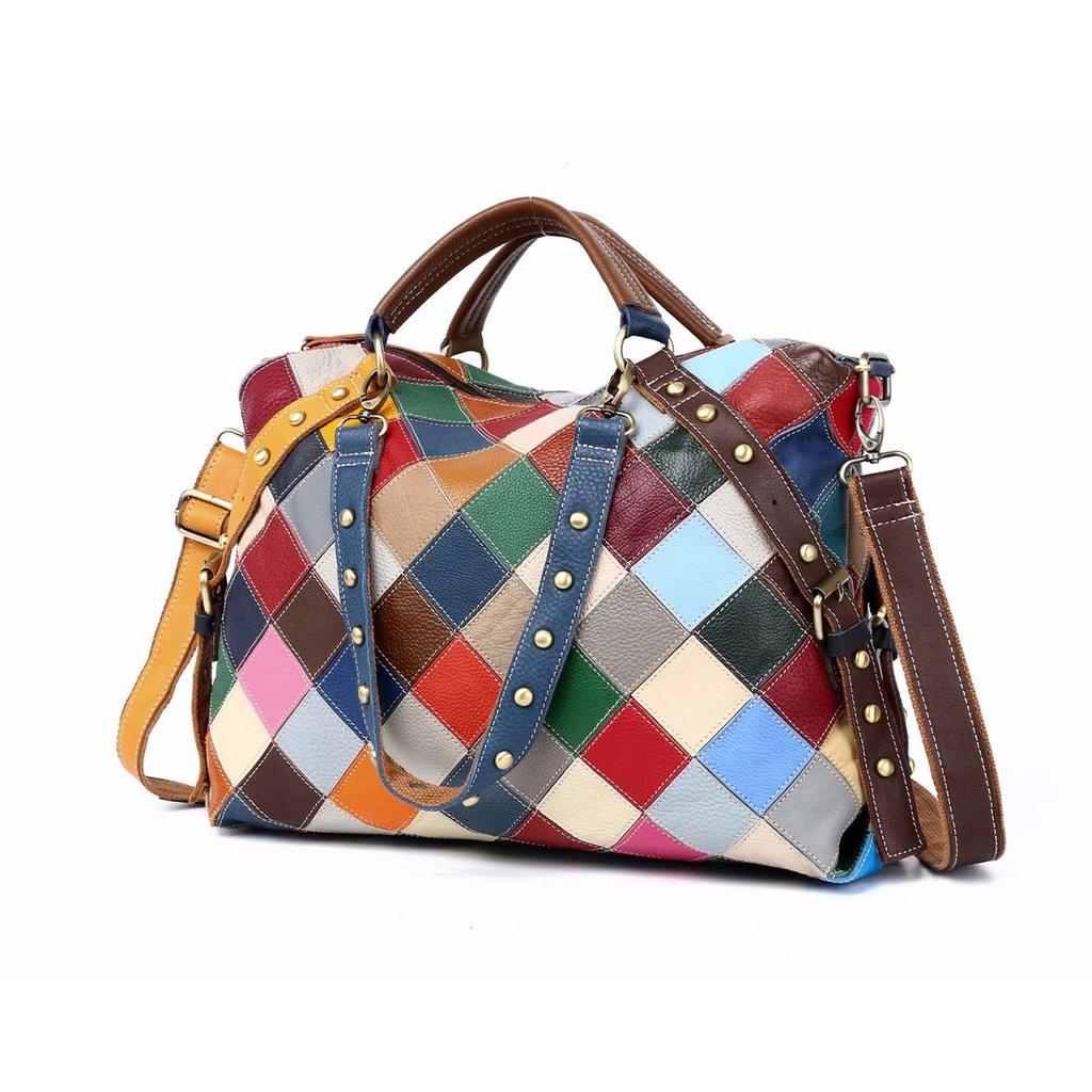 Random Checkered Leather Rivet Bag for Women  Multifunctional Crossbody Shoulder Bag