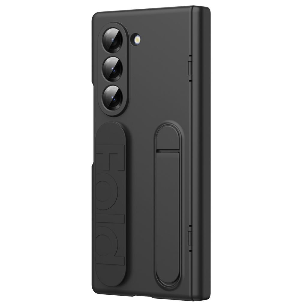 For Samsung Galaxy Z Fold6 5G Case with Tempered Glass Film Silicone Wristband Kickstand PC Phone Cover