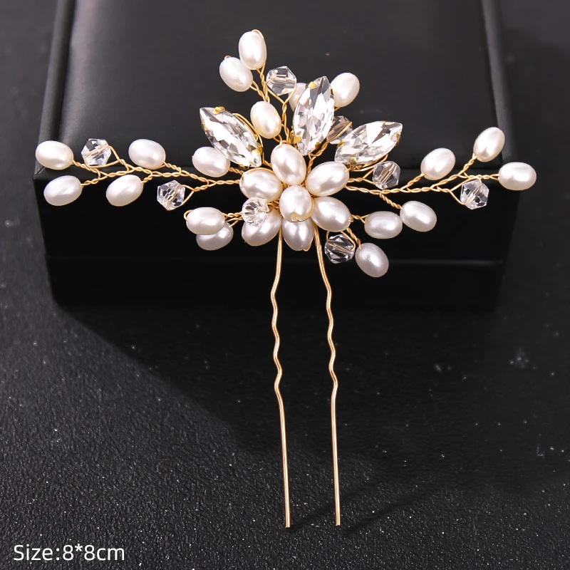 Fashion Crystal Pearl Rhinestone Hairpins Stick Hair Clip For Women Bridal Hair Accessories Party Wedding Hair Clips Jewelry