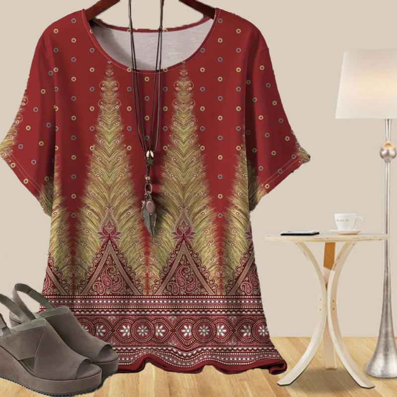 

Женская универсальная повседневная свободная весенняя рубашка, женские топы с коротким рукавом Dreamy Starry Sky FeatherPrinted 8XL красный