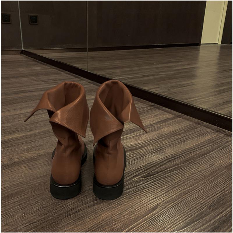 Early autumn clamshell rear split middle boots retro thick heel round head autumn and winter new Martin boots women
