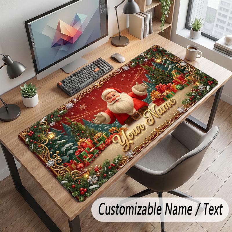 Christmas Winter Theme Customized Mouse Pad Personalized Print Name Text Desk Mat For Home Office Table Decor