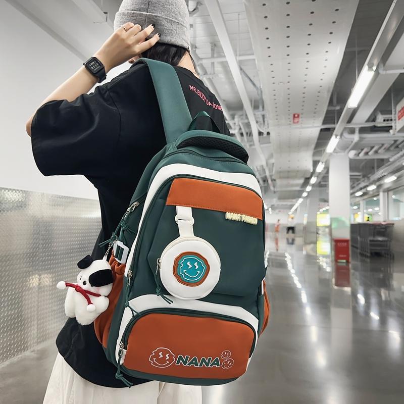 Студенческий школьный рюкзак женский цветной блок рюкзак мужской большой емкости — фото 5