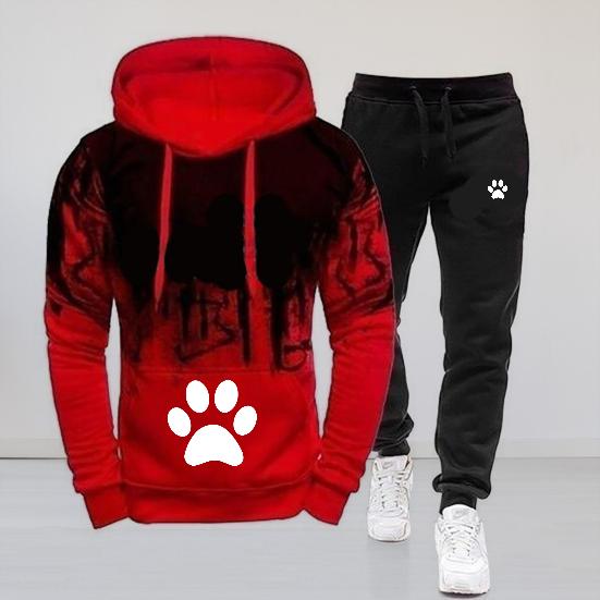 

2 шт./компл. носимый карманный повседневная одежда облегающий мужской спортивный костюм с длинными рукавами и капюшоном с градиентным принтом для бега S красный