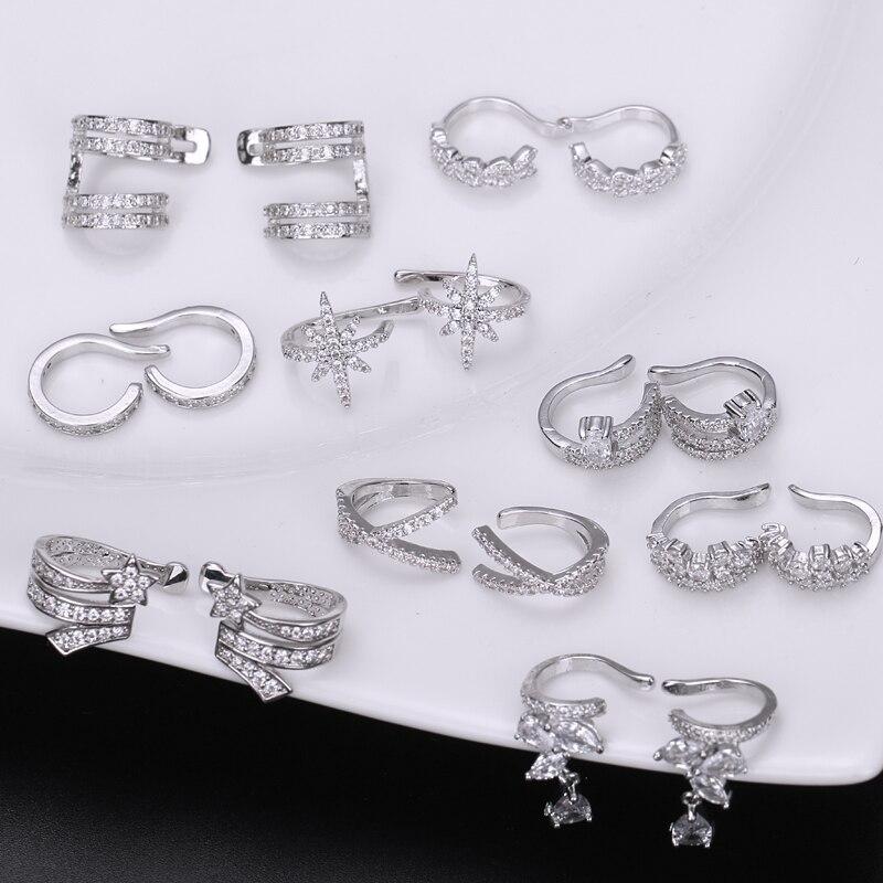 Plain Simple Star Women Shape Cubic Zircon Ear Cuff Charming Crystalline Clip On Earrings Earcuff Without Piercing Earrings Jewelry Giveaway