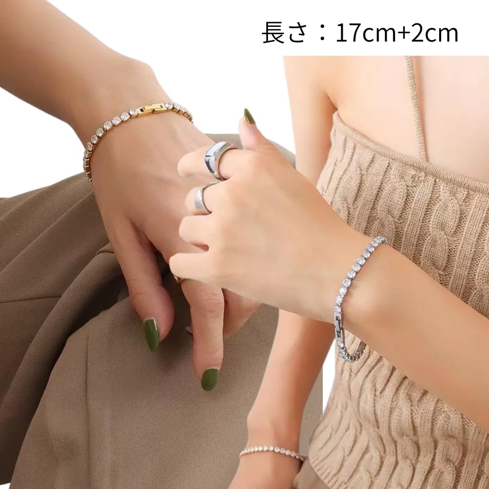 Galant Tennisarmband, Schlicht, Medizinischer Edelstahl mit Diamant und Zirkonia (Zirkonia), Hypoallergen, 18 Karat Gold, Vergoldet und Silber,