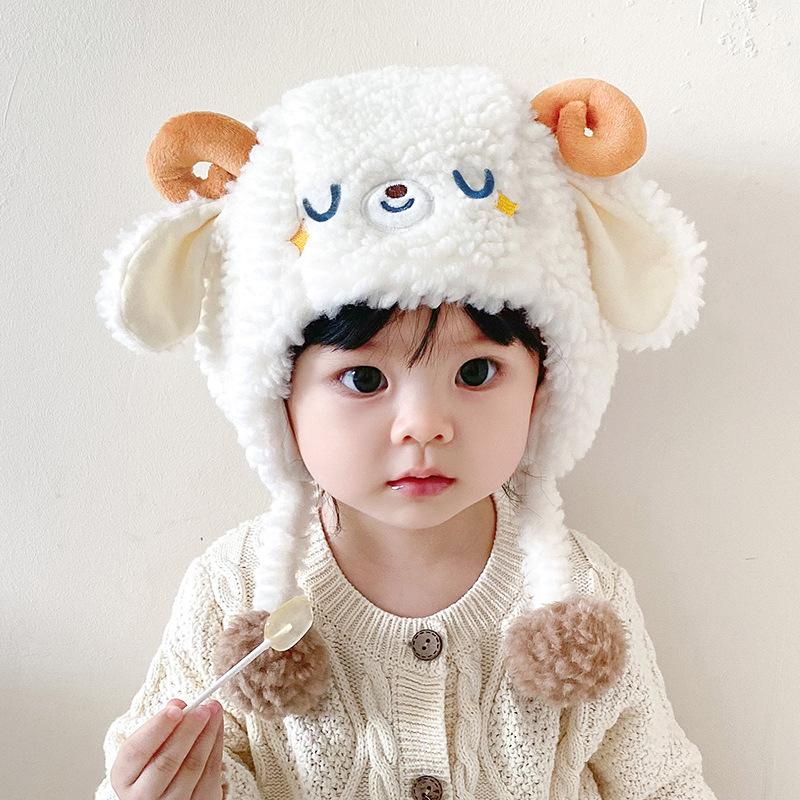 Baby hat autumn and winter cute little cashmere ear protection hat warm boy and girl baby pullover hat windproof infant and toddler