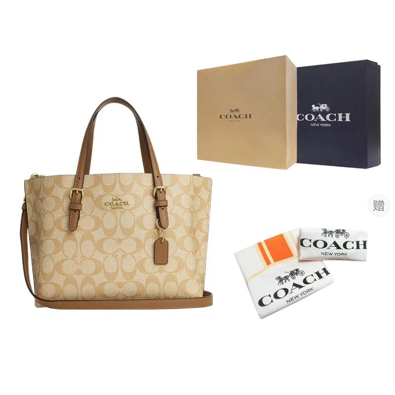 Coach Mollie Coated Canvas Smooth Leather Tote Bag , Shopping Bag , Shoulder Bag , Handbag 25 Women's Khaki (Unisex) Handbags C4250 IMNLJ