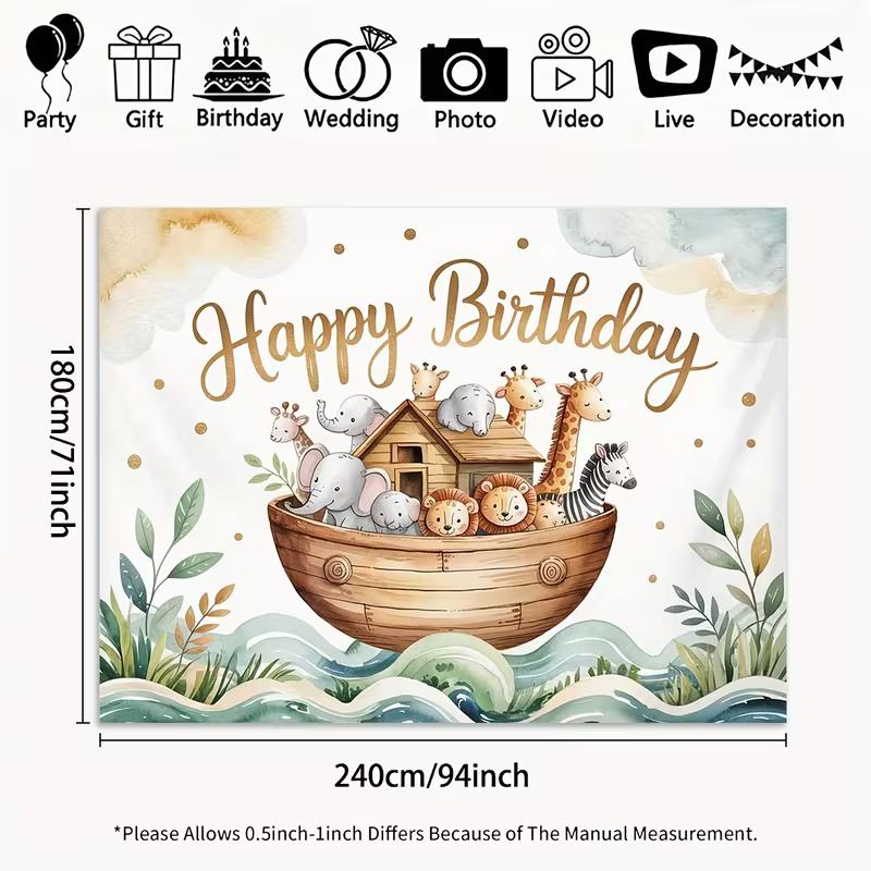 2D Ark Backdrop for Noah s Ark Themed Birthdays, Safari & Neutral Baby Showers 47.2x31.5inch/120*80cm