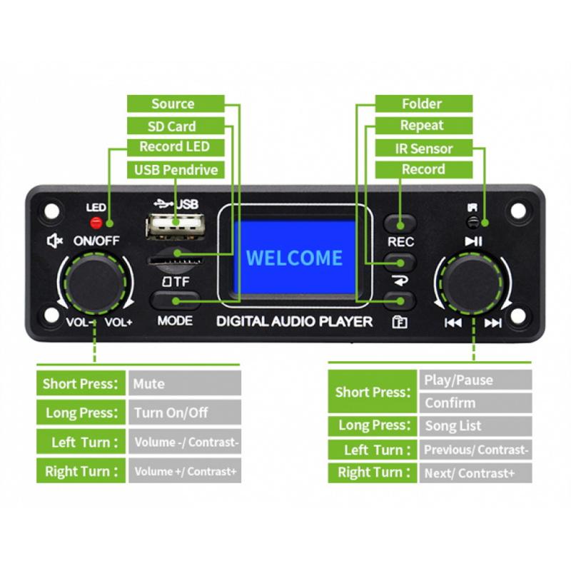 LCD Portable Digital Audio Player with 25W*2 Amplifier High Quality Music Player with Bluetooth/USB/SD/AUX/OPT/REC Features