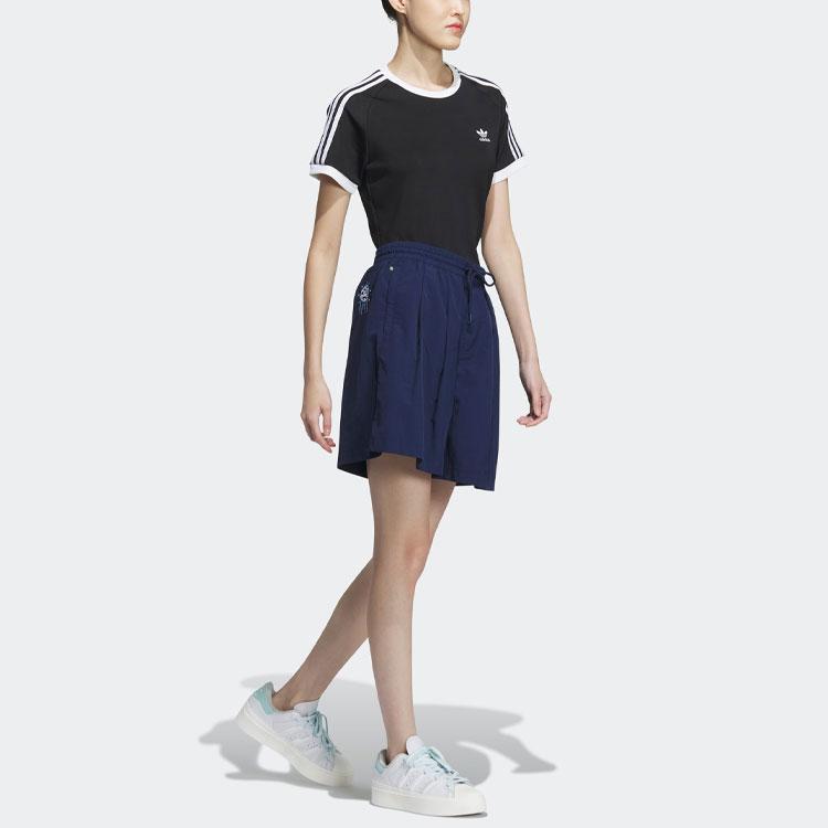 Adidas Originals Trefoil Toc Woven Shorts Solid Color Logo Embroidery Drawstring Straight Regular Shorts Women Shorts Deep-Indigo IP1758