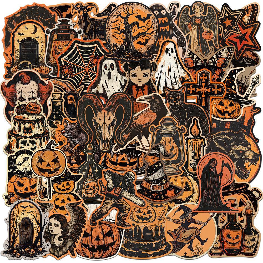 50 Halloween-tema morsomme vanntette klistremerker for flasker, kofferter og dekorasjon