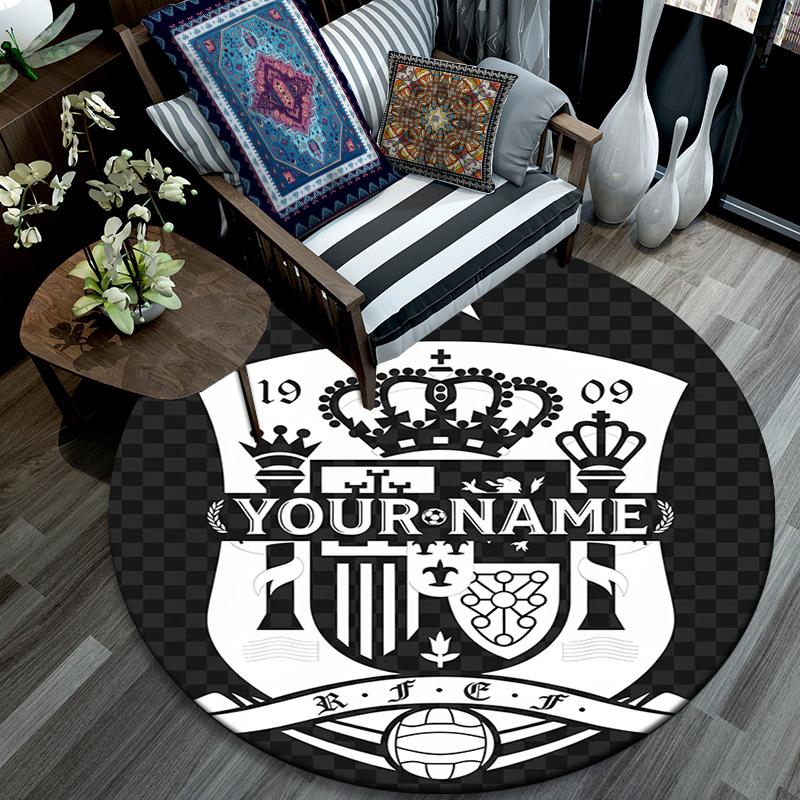 Custom Name,Spain Pattern Round rug,Carpet Rug for Living Room Bedroom Playroom ,Non-slip Floor Mat,Holiday Gifts and Birthday Gifts.