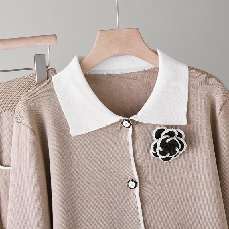 Womens Knit Sweater Skirt Set In Korean Style Cotton Blend Long Sleeve Top With Split Hem Midi Fall Winter