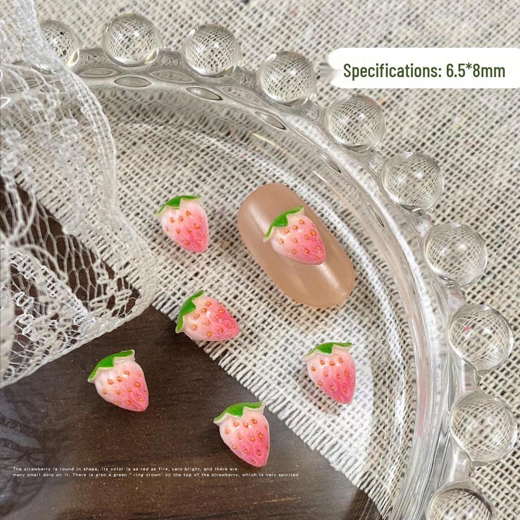 Pink Gradient Strawberry Nail Art Charms - DIY Decorative Cartoon Fruit Accessories