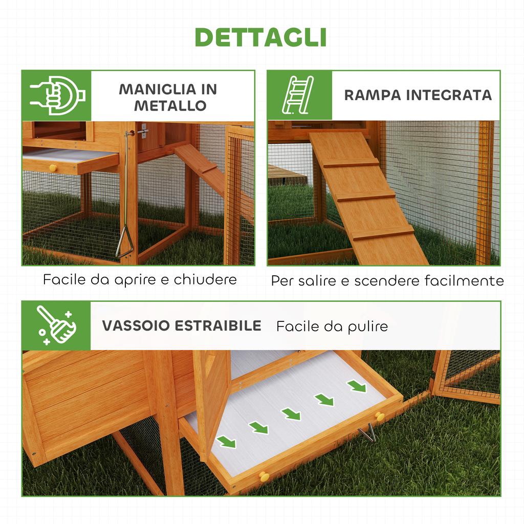Garden Chicken Coop for 1-2 Chickens with Brooding Area, House and Open Space, Made of Wood and Metal, 179x67x115 Cm