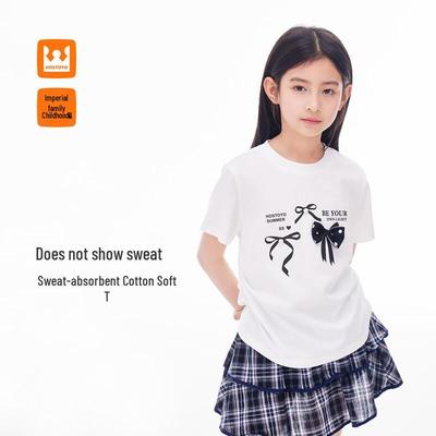 Girls' Bow Short Sleeve Loose T-shirt