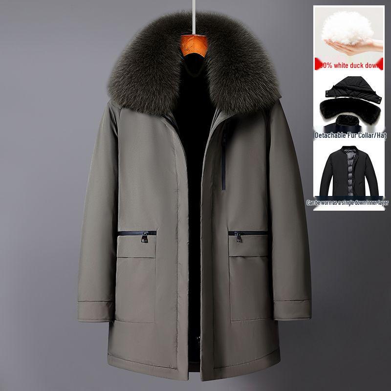 2025 Men's Mid-Length Winter Parka: Warm Down Jacket with Detachable Liner for Middle-Aged and Elderly Dads