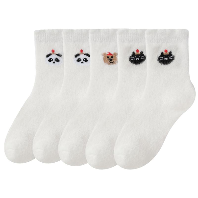 

5Pairs Women s Cute Cartoon Pattern Mid-tube Socks Autumn Winter Thickened Warm Floor Socks 5PAIRS