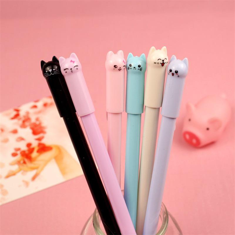 Custom Engraved Cartoon Cat Gel Pen - 0.5mm Black Ink, Anti-Lost Student Stationery Pen
