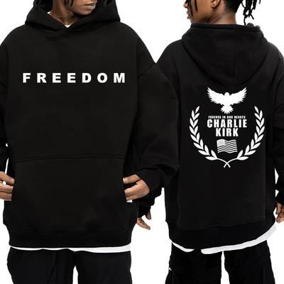 2025 Charlie Kirk Freedom Commemorate Double Sided Printed Hoodie Men Women Harajuku Vintage Pullover Unisex Fleece Sweatshirt