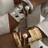 SHIXIN Hip Hop Smooth Gold Color Open Spring Bangles for Women Irregular Geometry Wide Cuff Bracelet Luxury Jewelry Unisex Men