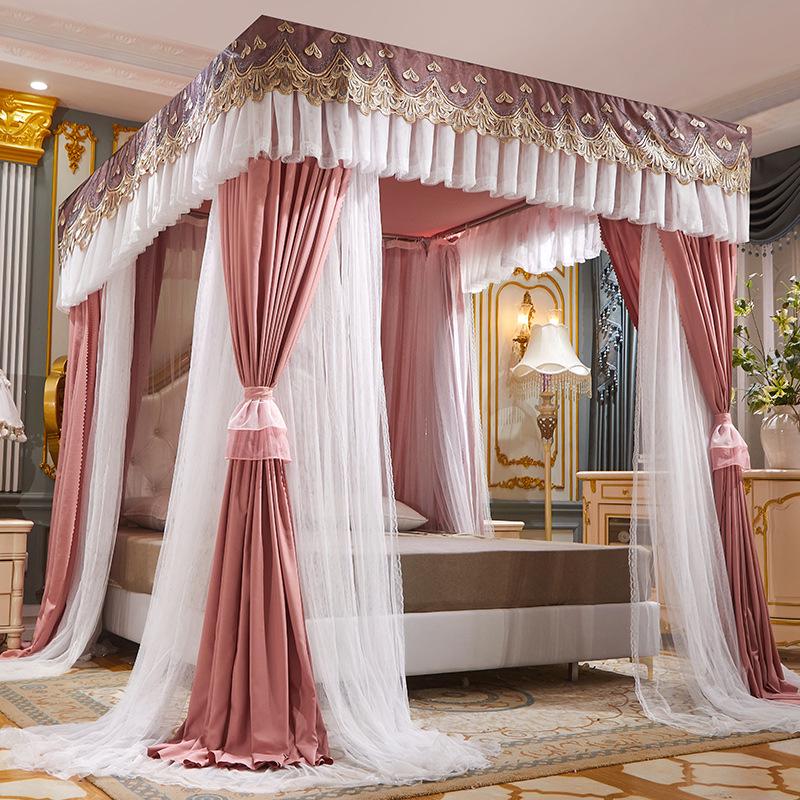 Double Layer Blackout Curtain Mosquito Net with Stainless Steel Bracket - Floor-Standing Design