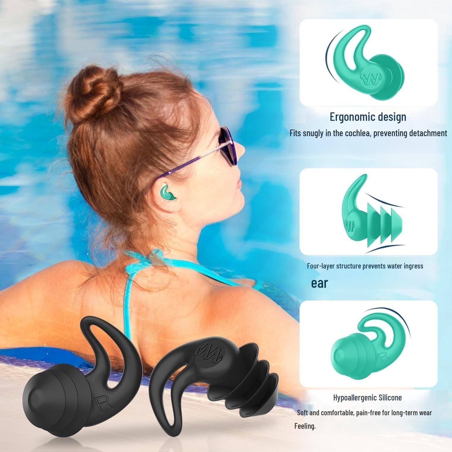 Shark Fin Silicone Noise-Cancelling Earplugs with Waterproof Case for Swimming жёлтый