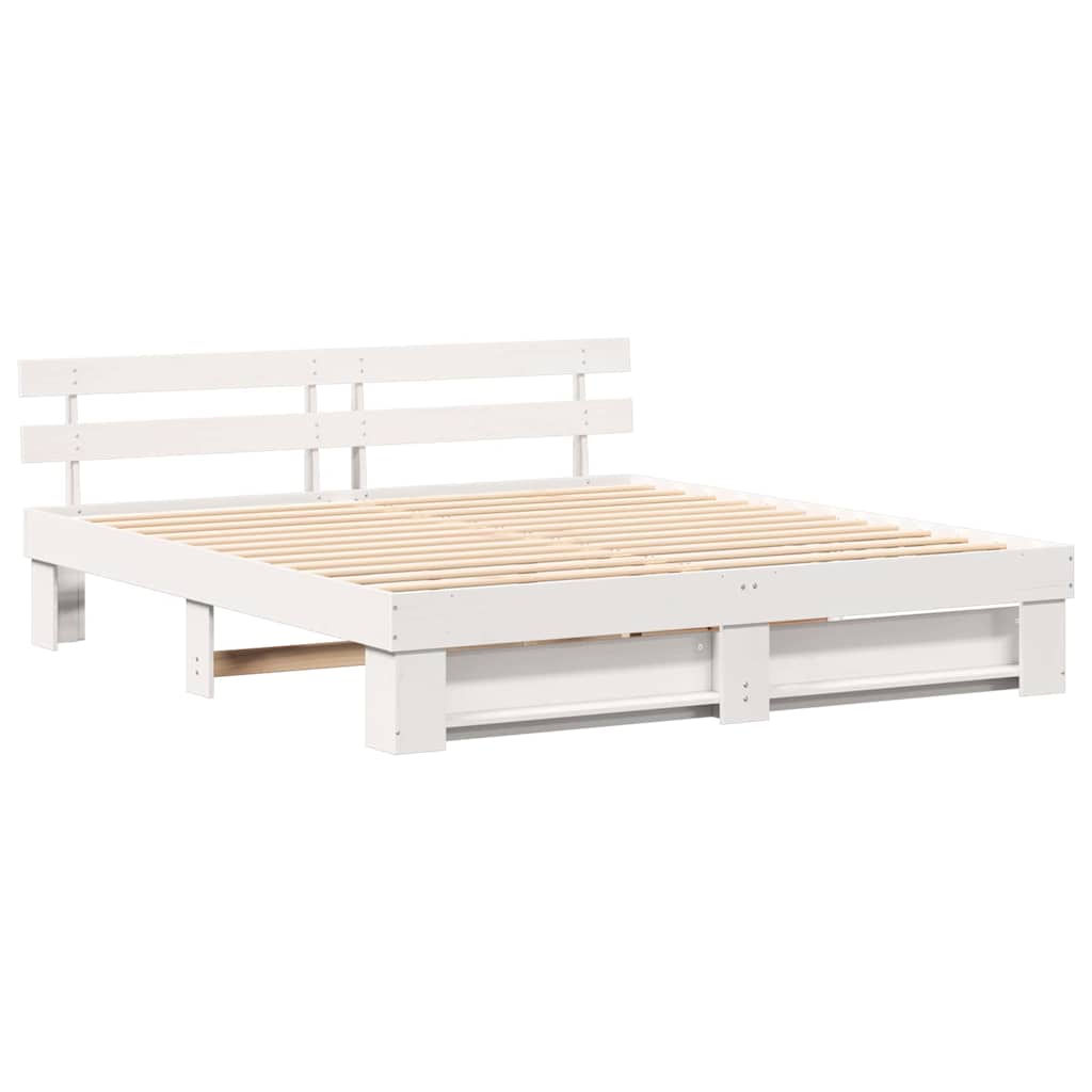 White Bed Frame with Headboard 180 x 200 cm Solid Pine Wood