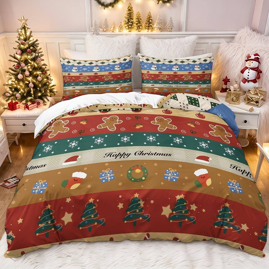 Christmas Duvet Cover Set Cute Christmas Gift 100% Polyester Fiber Duvet Cover Ultra Soft Brushed Bedding for Bedroom Hotel Dormitory
